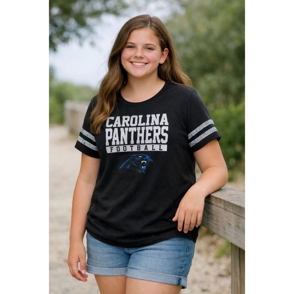 NFL Team Apparel Carolina Panthers Football T-shirt Girls XL 14/16 Football New